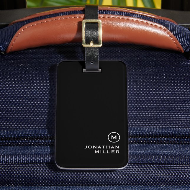 Minimal Black White Classic Monogrammed Luggage Tag (Front Insitu 2)
