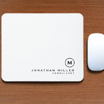 Minimal Black White Classic Monogrammed Mouse Mat<br><div class="desc">Minimalist monogram design with classic block monogram medallion in a classic font with personalised name and title below on a simple white background. Personalise for your custom use.</div>