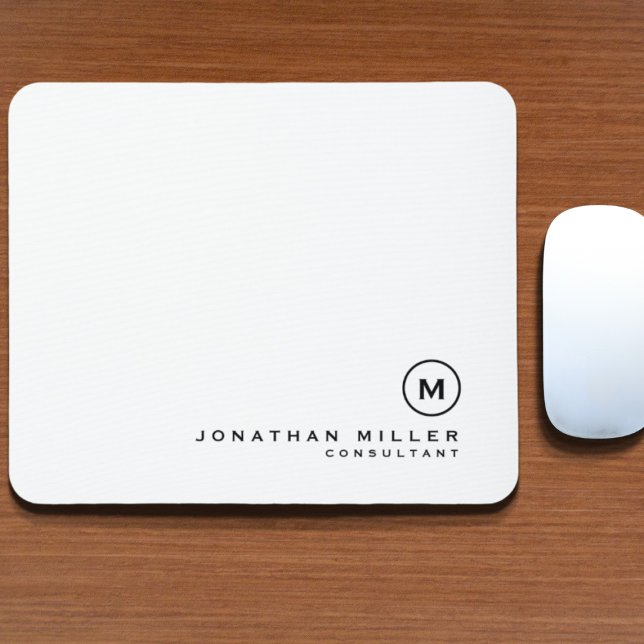 Minimal Black White Classic Monogrammed Mouse Mat (Creator Uploaded)