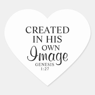 Minimal Black & White Created In His Image Faith Heart Sticker