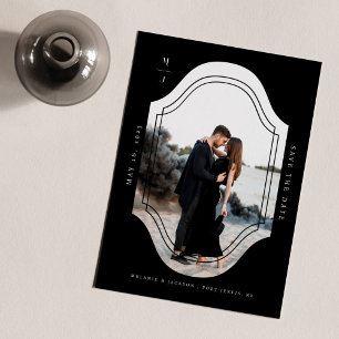 Minimal Black & White Custom Monogram Crest Photo Save The Date