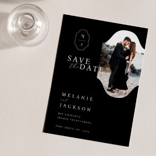 Minimal Black & White Custom Monogram Crest Photo Save The Date