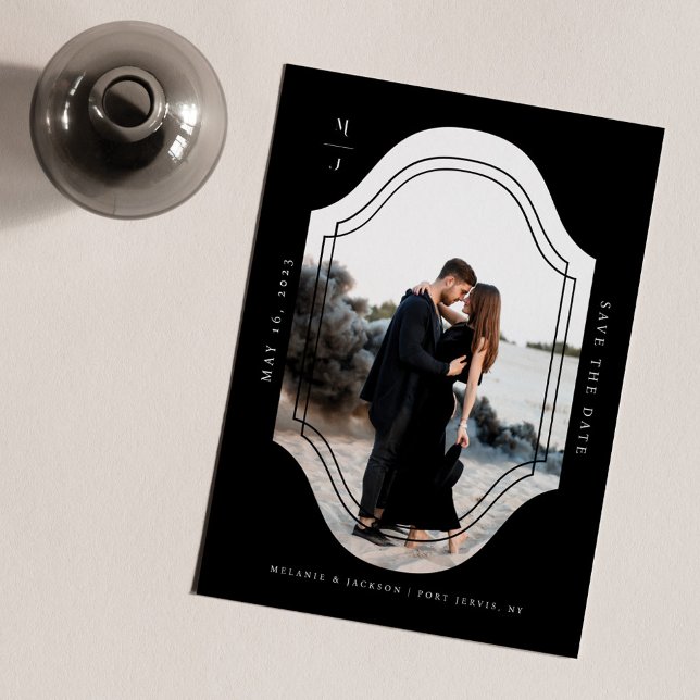 Minimal Black & White Custom Monogram Crest Photo Save The Date (Creator Uploaded)