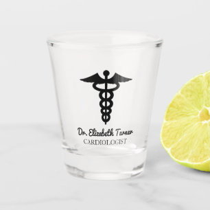 Minimal Black White Custom Name Doctor Caduceus  Shot Glass