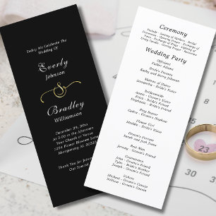 Minimal Black White Elegant Script Wedding Programme