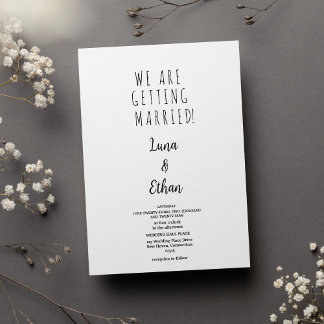 Minimal black white elegant typography wedding invitation