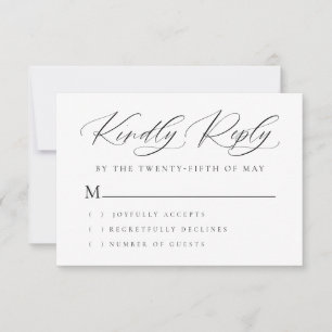 Minimal Black White Elegant Wedding Script Modern RSVP Card