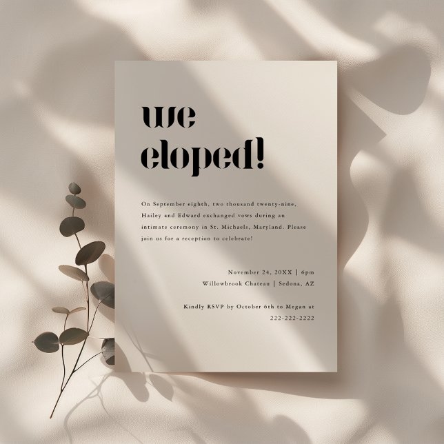 Minimal Black White Elopement Wedding Reception Invitation (Creator Uploaded)