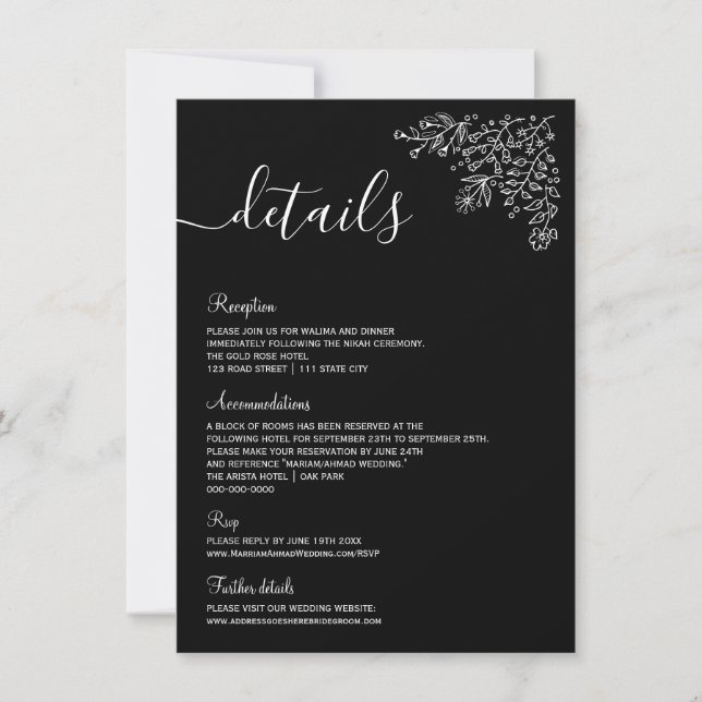Minimal Black & White Floral Islamic Nikah Details Invitation (Front)