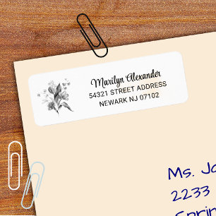 Minimal Black & White Floral Return Address