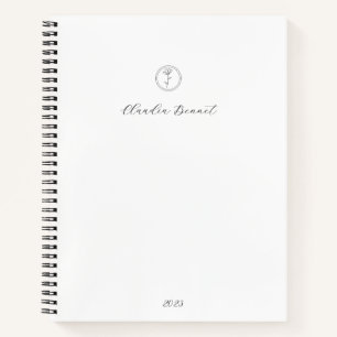 Minimal Black White Flower Logo & Script Name Notebook