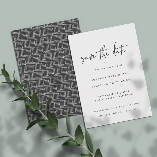 Minimal Black White Geometric Calligraphy Wedding Save The Date (Creator Uploaded)