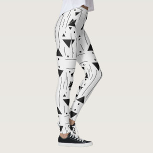 Minimal Black White Geometric Pattern Modern Abstr Leggings