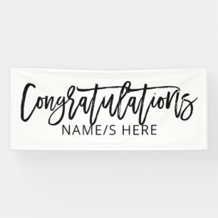 Minimal Black & White Handwritten Congratulations Banner