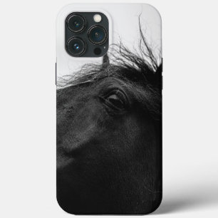 Minimal Black White Horse Portrait Equestrian iPhone 13 Pro Max Case