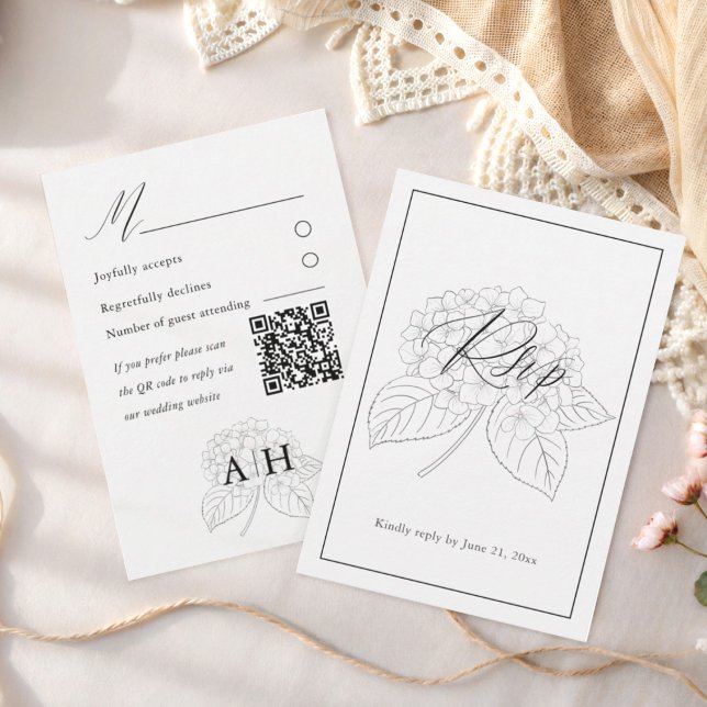 Minimal Black & White Hydrangea Wedding RSVP (Creator Uploaded)