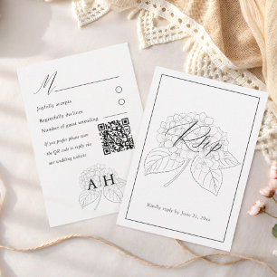 Minimal Black & White Hydrangea Wedding RSVP Card