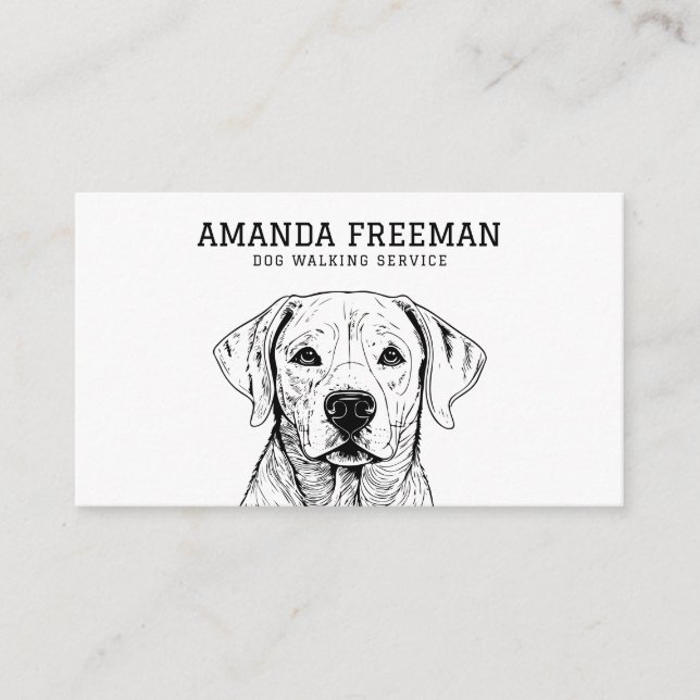 Minimal Black & White Labrador Dog Walker Business Card (Front)