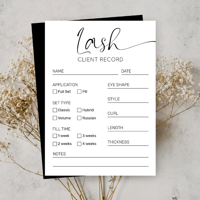 Minimal Black & White Lash Client Record Form Business Card (Creator Uploaded)