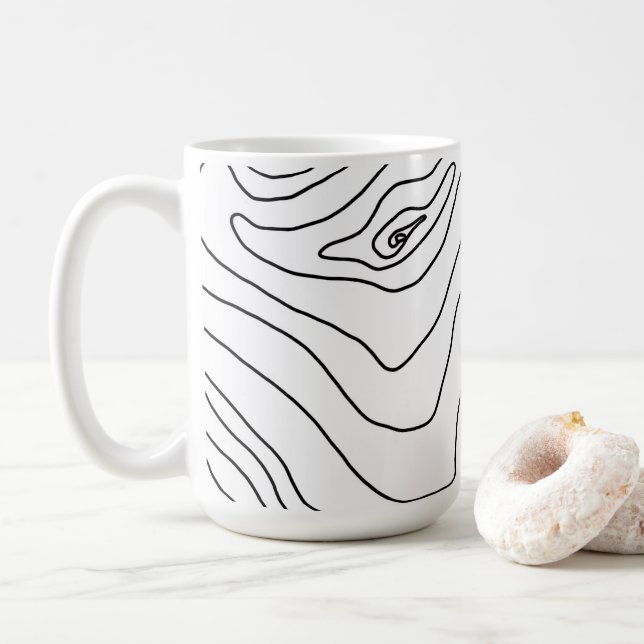 Minimal Black & White line art Modern Design Coffee Mug (With Donut)