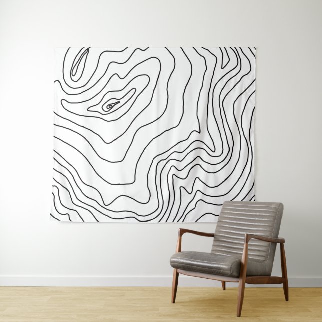 Minimal Black & White line art Modern Design Tapestry (In Situ (Horizontal))