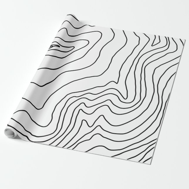 Minimal Black & White line art Modern Design Wrapping Paper (Unrolled)