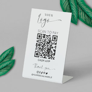 Minimal Black & White Logo Scan To Pay QR Code Pedestal Sign