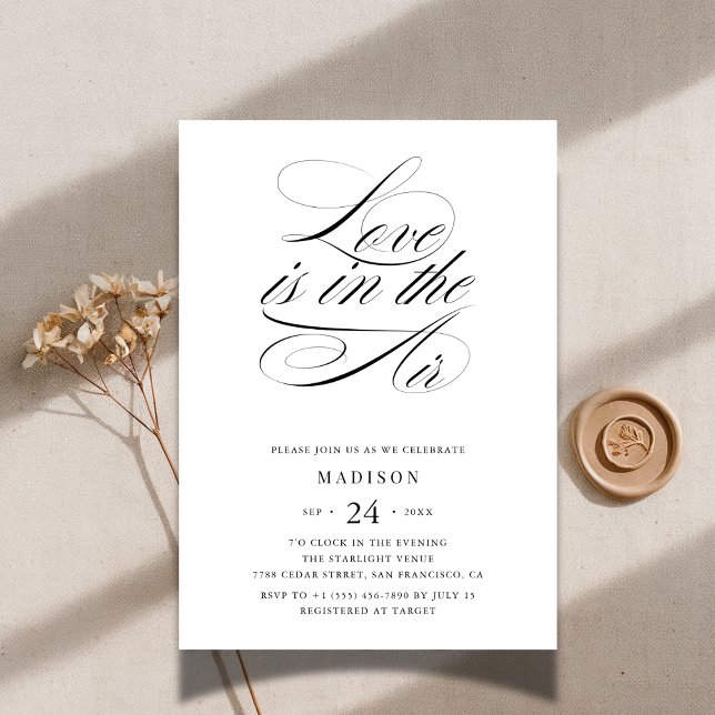 Minimal Black White Love in the Air Bridal Shower Invitation (Creator Uploaded)