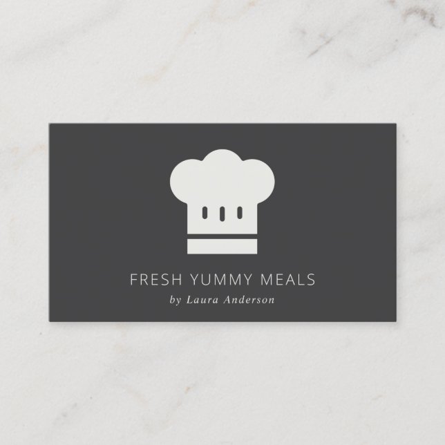 Minimal Black & White Modern Chef Hat Catering Business Card (Front)