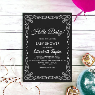 Minimal Black & White Modern Floral Baby Shower Invitation