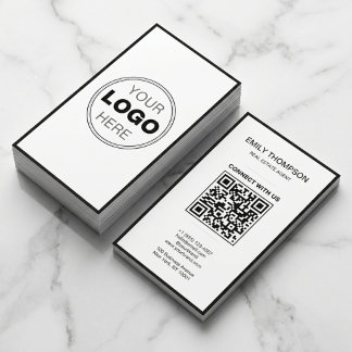Minimal Black White Modern QR Code Logo Business Card
