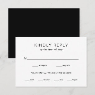 Minimal Black White Modern Wedding RSVP Card