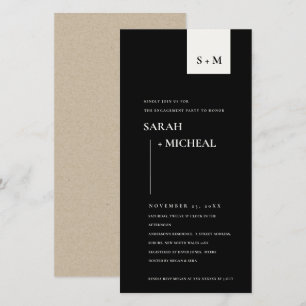 MINIMAL BLACK & WHITE MONOGRAM ENGAGEMENT THANK YOU CARD
