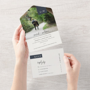 MINIMAL BLACK WHITE MONOGRAM WEDDING PHOTO ALL IN ONE INVITATION