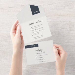 MINIMAL BLACK WHITE MONOGRAM WEDDING SCANDI ALL IN ONE INVITATION