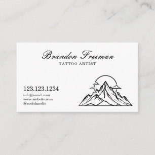 Minimal Black & White Mountain Tattoo Artist  Business Card