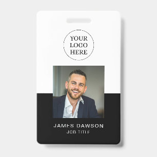 Minimal Black & White Office Employee Photo ID QR Badge