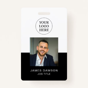Minimal Black & White Office Employee Photo ID QR ID Badge