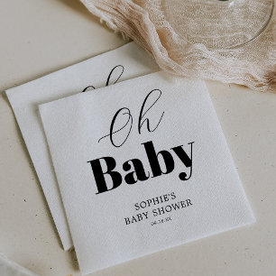 Minimal Black White Oh Baby Shower Napkin
