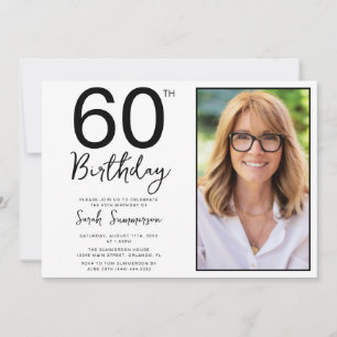 Minimal Black White Photo 60th Birthday Party Invitation