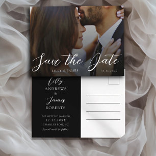 Minimal Black & White Photo Save the Date Wedding Postcard