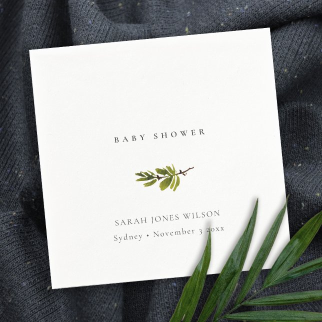 Minimal Black & White Pine Branch Baby Shower Napkin (Creator Uploaded)