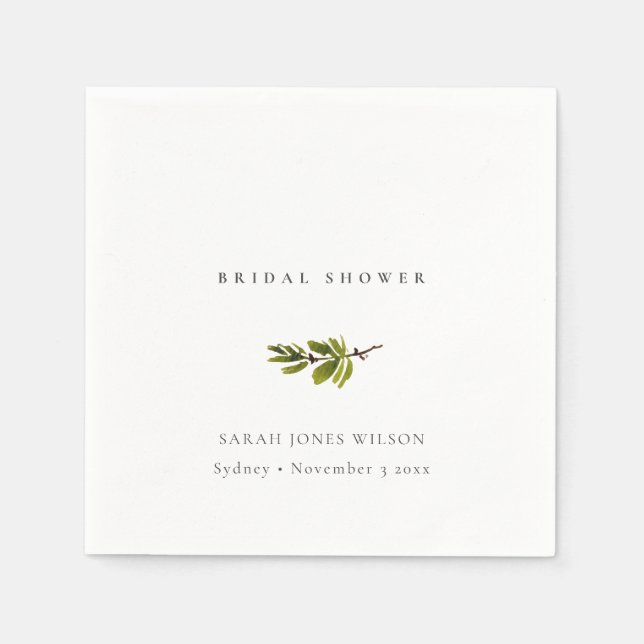 Minimal Black & White Pine Branch Bridal Shower Napkin (Front)