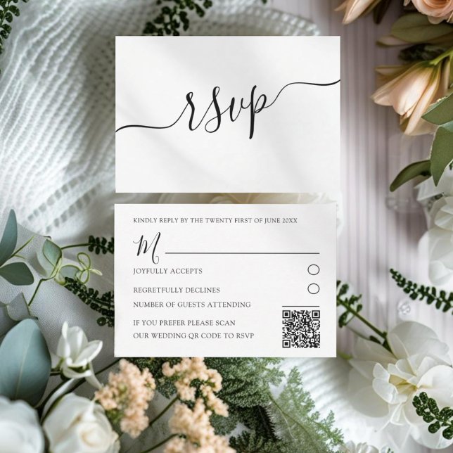 Minimal Black & White QR Code Wedding RSVP Card (Creator Uploaded)