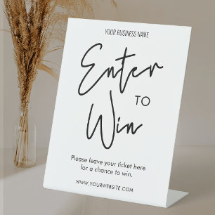 Minimal Black White Realtor Business Event Raffle Pedestal Sign