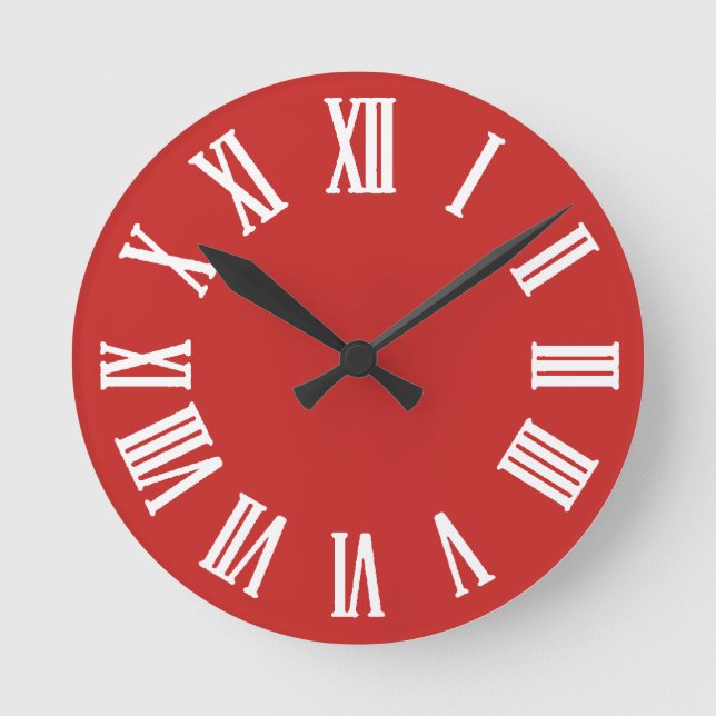 Minimal Black White Red Roman Numbers Round Clock (Front)