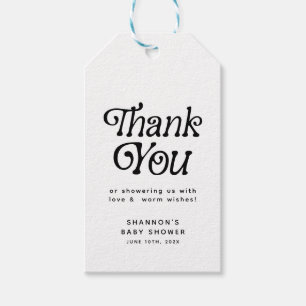 Minimal Black & White Retro Baby Shower Thank You Gift Tags