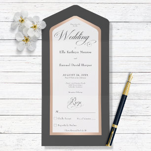 Minimal Black & White Rose Gold Modern All In One  Invitation