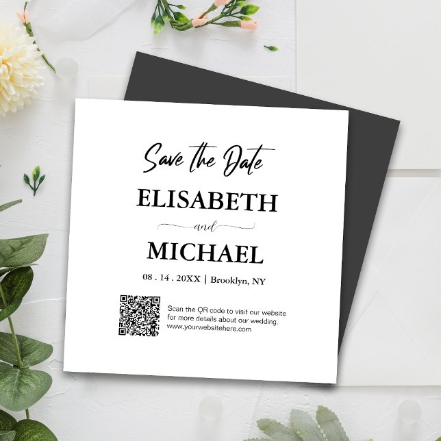 Minimal Black White Save The Date QR Code Wedding Magnetic Invitation (Magnetic invites stick to any metal, ensuring guests remember your special day with ease.)