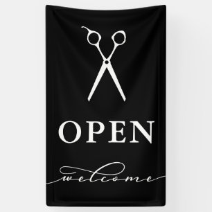 Minimal Black White Scissors Welcome Open Banner